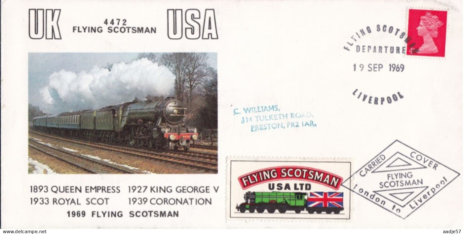 GB Engeland 1969 Flying Scotsman UK - USA Spec Env. - Trains