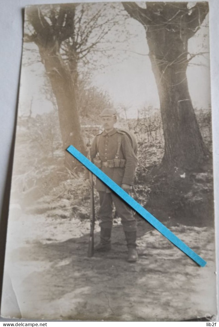 1914 Fantassin Allemand Landser Patte D'épaule Régiment à 3 Chiffres Gewehr 98 Mauser Tranchées Ww1 Poilu 14 18 Photo - Guerra, Militares