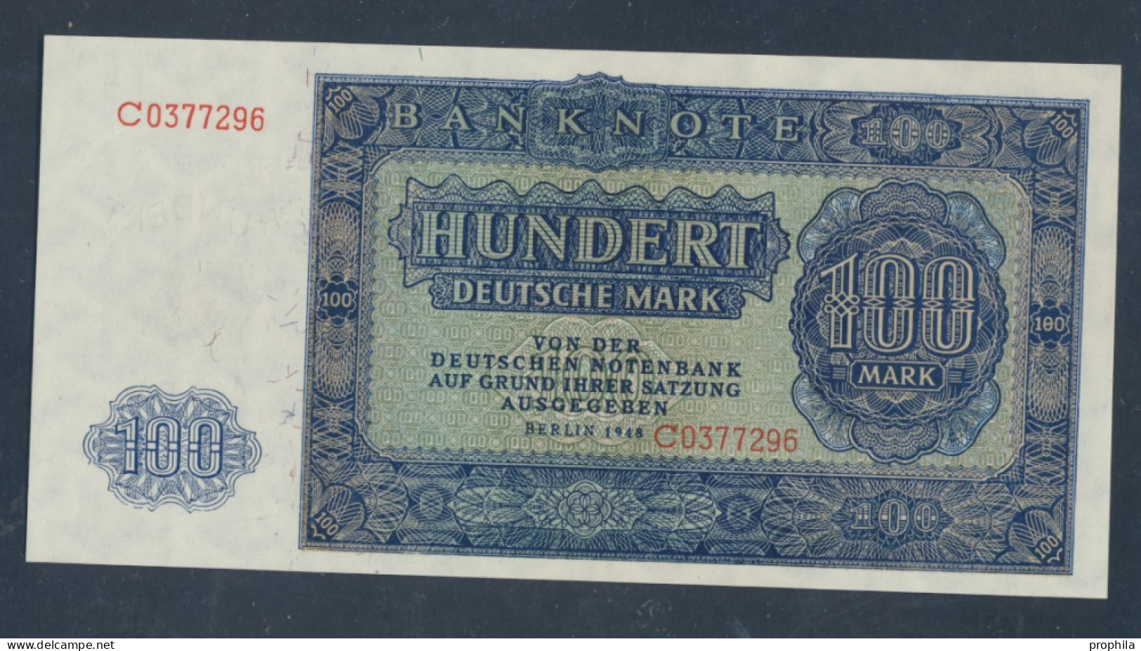 DDR Rosenbg: 346F1) Serie C, Querstrich Bei Mittleren Null Rechter Rand Bankfrisch 1948 100 Deutsche Mark (9810553 - 100 Mark