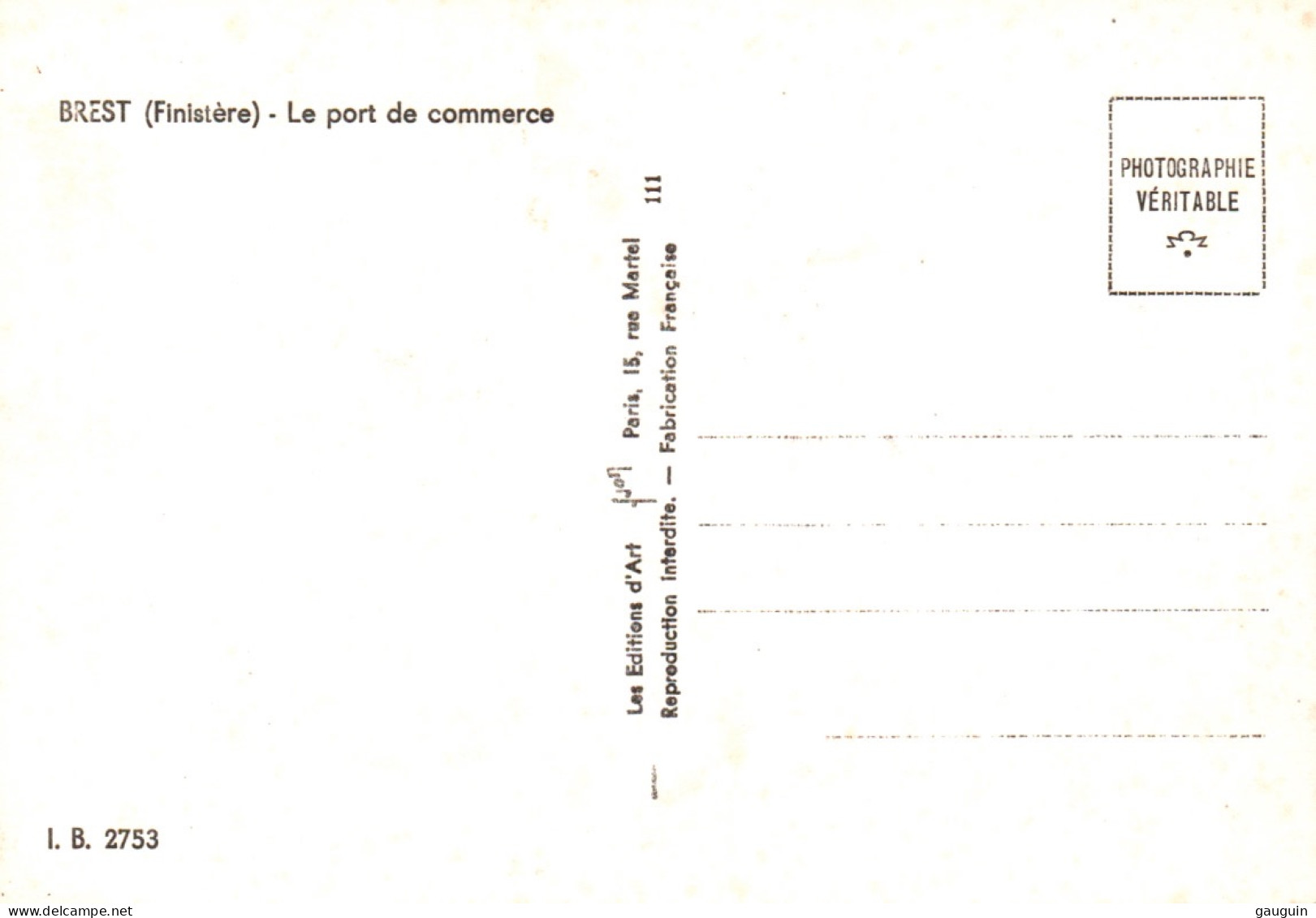 CPSM - BREST - Le Port De Commerce (Cargo "Biscarosse") - Edition Yvon - Handel