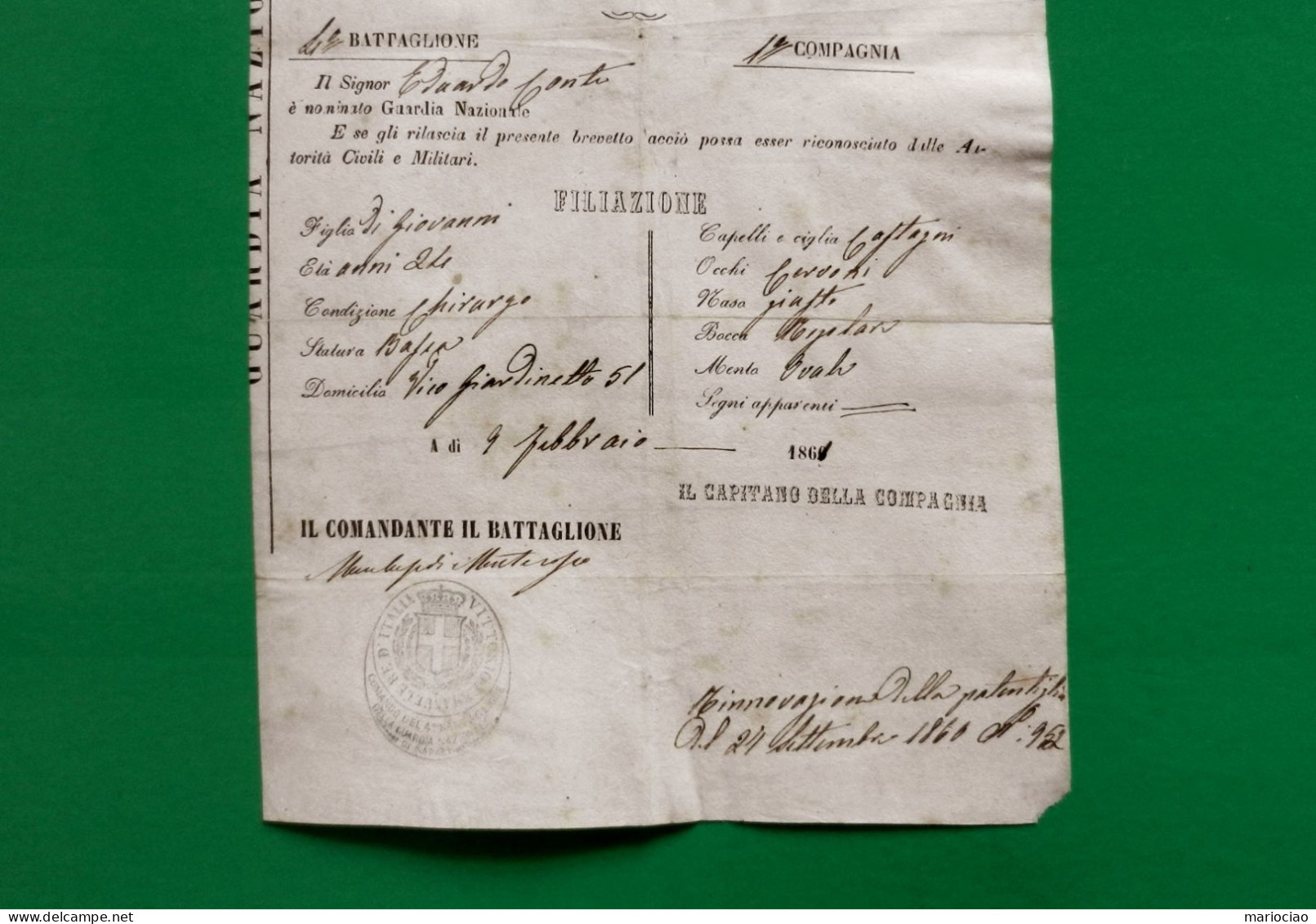 D-IT Giuseppe Garibaldi DITTATORE DELL'ITALIA MERIDIONALE 1861 Rarità ! - Historische Documenten