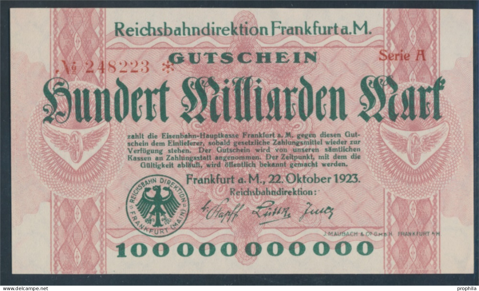 Frankfurt/Main Pick-Nr: S1224 Inflationsgeld Der Dt. Reichsbahn Frankfurt A. M. Bankfrisch 1923 100 Milliarden (10288434 - 100 Milliarden Mark