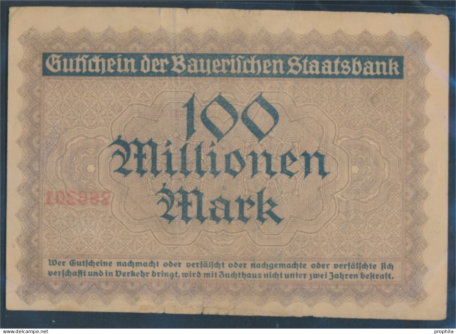 Bayern Inflationsgeld Bayerische Staatsbank Gebraucht (III) 1923 100 Millionen Mark (10288401 - 100 Miljoen Mark