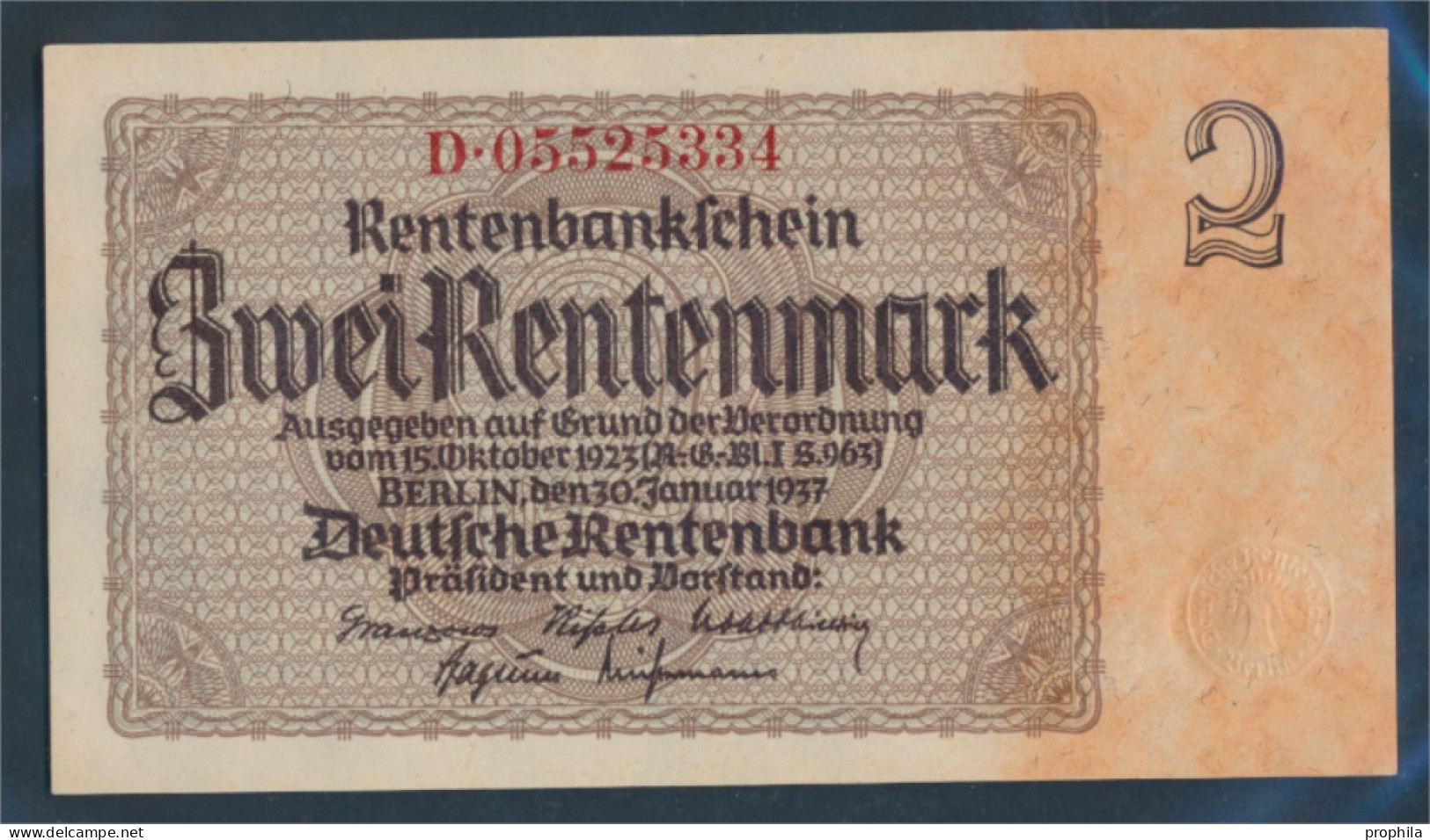 Deutsches Reich Rosenbg: 167c Firmendruck, KN 8stellig Rot Bankfrisch 1937 2 Rentenmark (10298902 - 2 Rentenmark