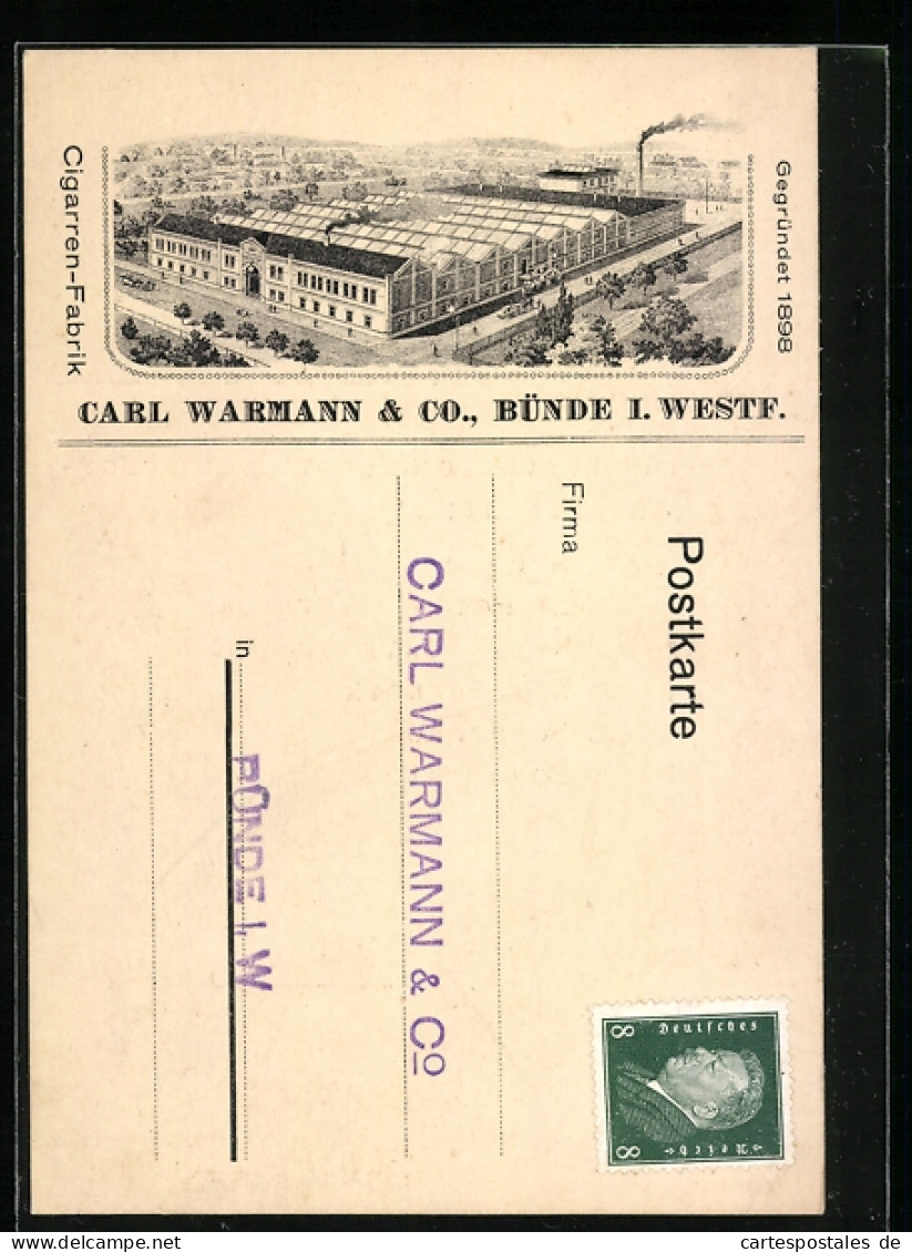 AK Bünde I. Westf., Cigarren-Fabrik Carl Warmann & Co.  - Bünde
