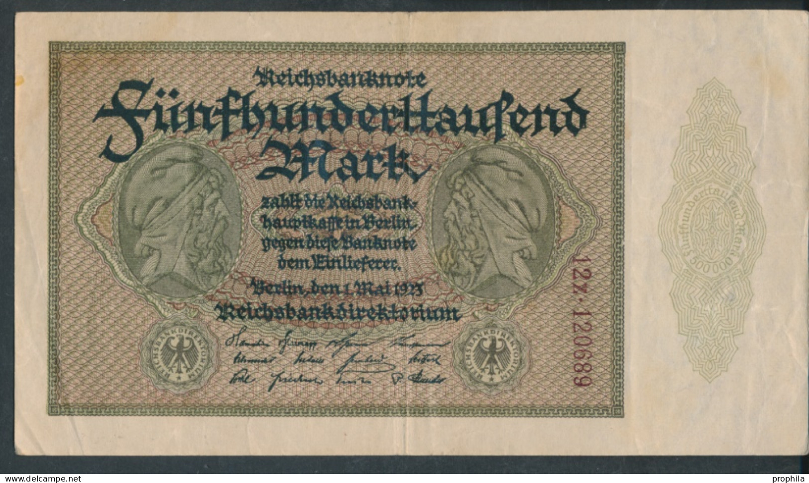 Deutsches Reich Rosenbg: 87g Privatfirmendruck Kontrollnummer Nur Rechts Gebraucht (III) 1923 500.000 Mark (10298910 - 500000 Mark