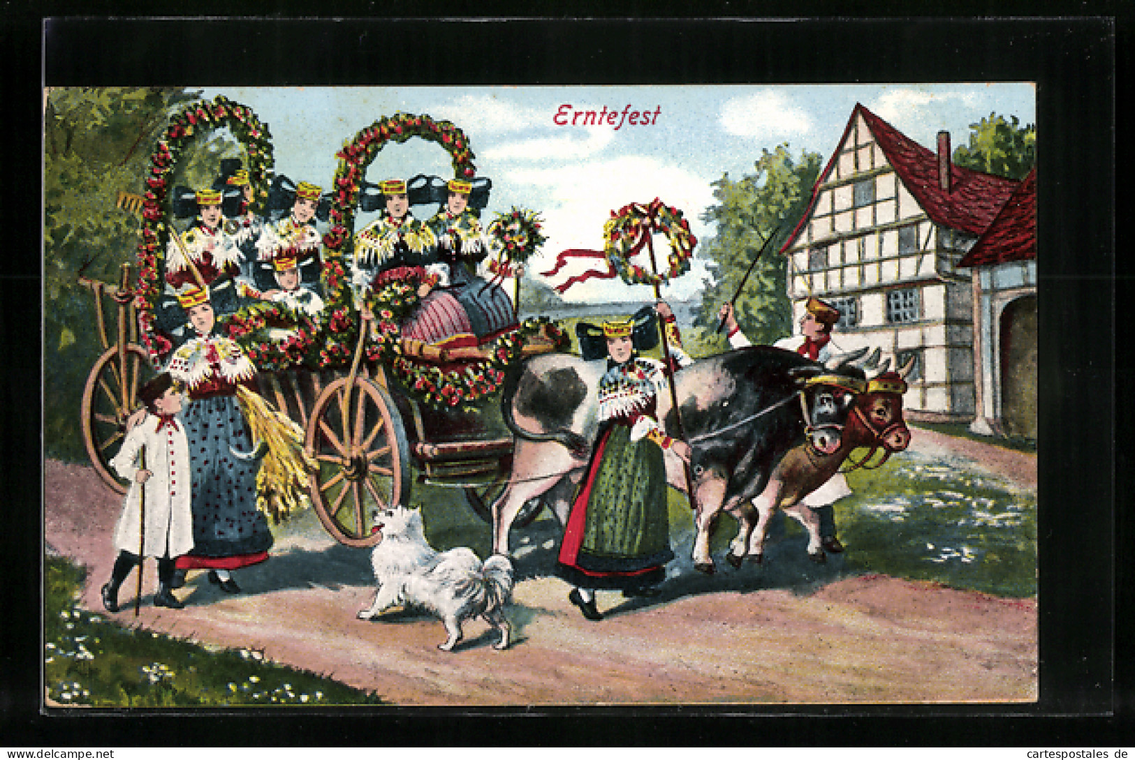 AK Frauen Zum Erntefest Mit Geschmückter Kutsche In Schaumburg-Lippischer Landestracht  - Costumes