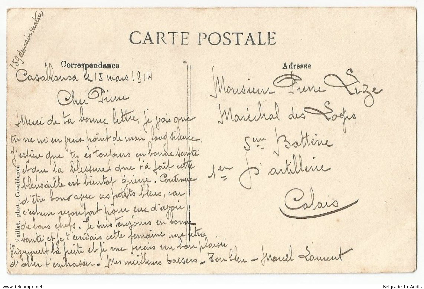 Maroc Carte Postale 1914 Armée Française - Lettres & Documents