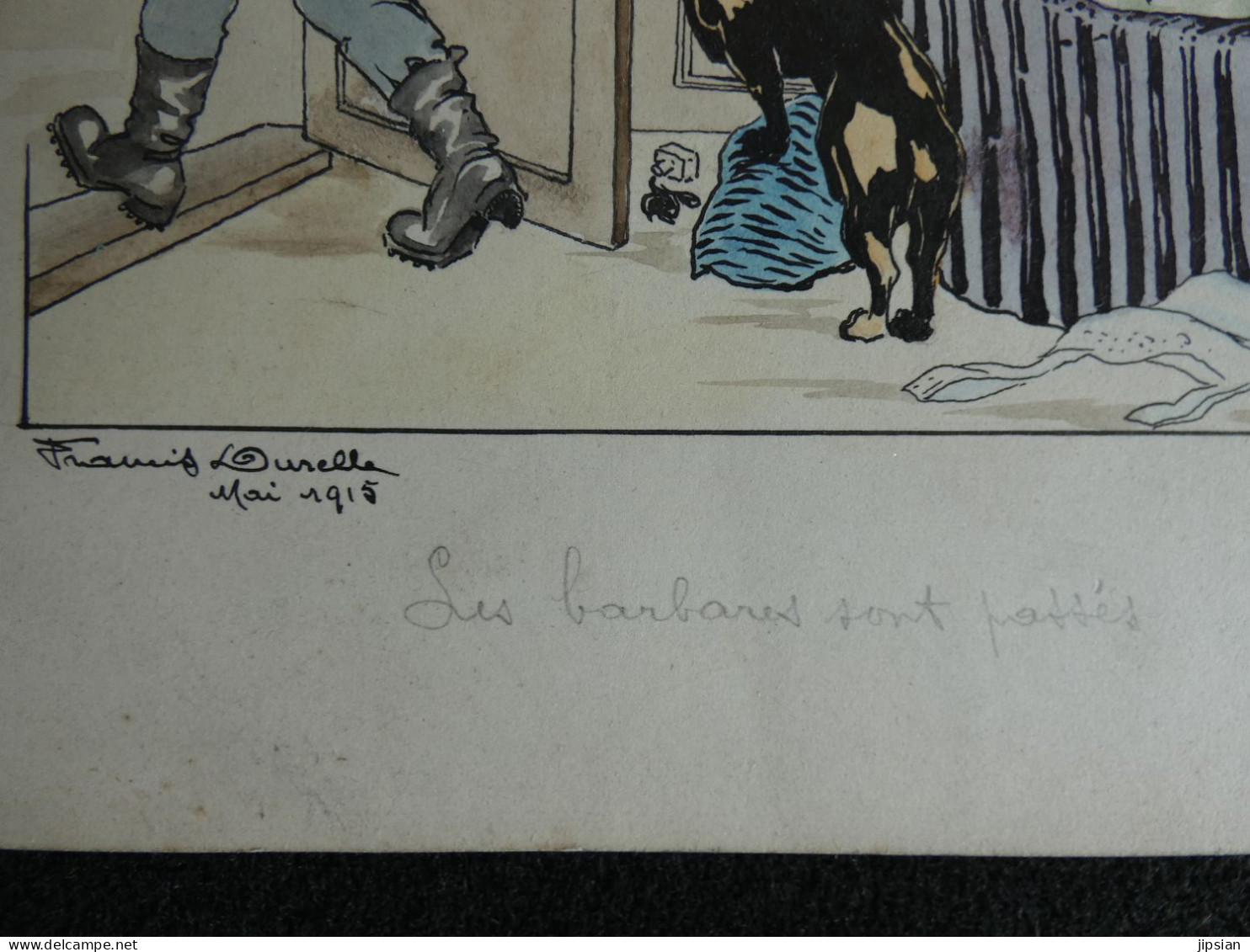 Dessin Aquerelle Original De Mai 1915 De Francis Durelle " Les Barbares Sont Partis "  Z1 - 1914-18