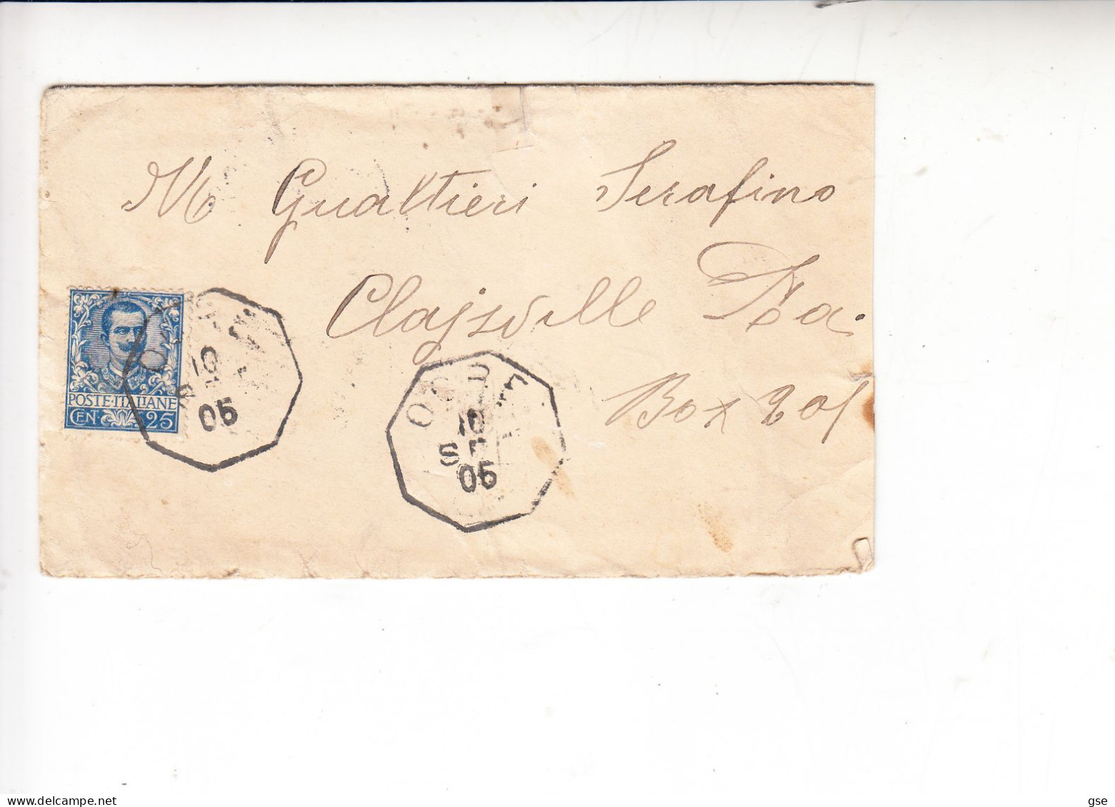 ITALIA  1905  -  Lettera Per Stati Uniti (Claysville) - Marcophilie