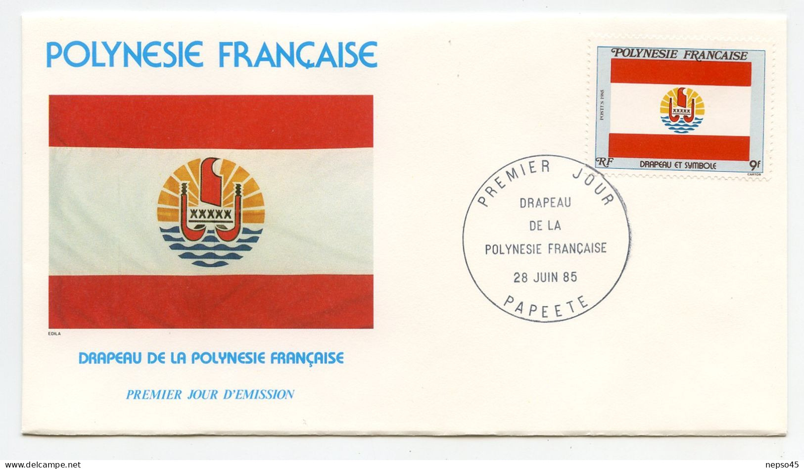 Enveloppe Premier Jour D'émission.Polynésie.Papeete 28 Juin 85.drapeau De La Polynésie Française - Autres & Non Classés