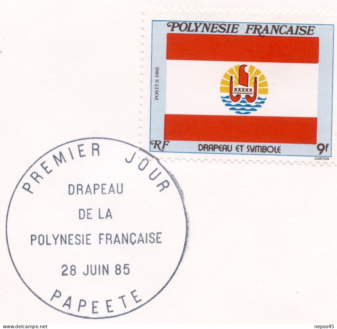 Enveloppe Premier Jour D'émission.Polynésie.Papeete 28 Juin 85.drapeau De La Polynésie Française - Other & Unclassified