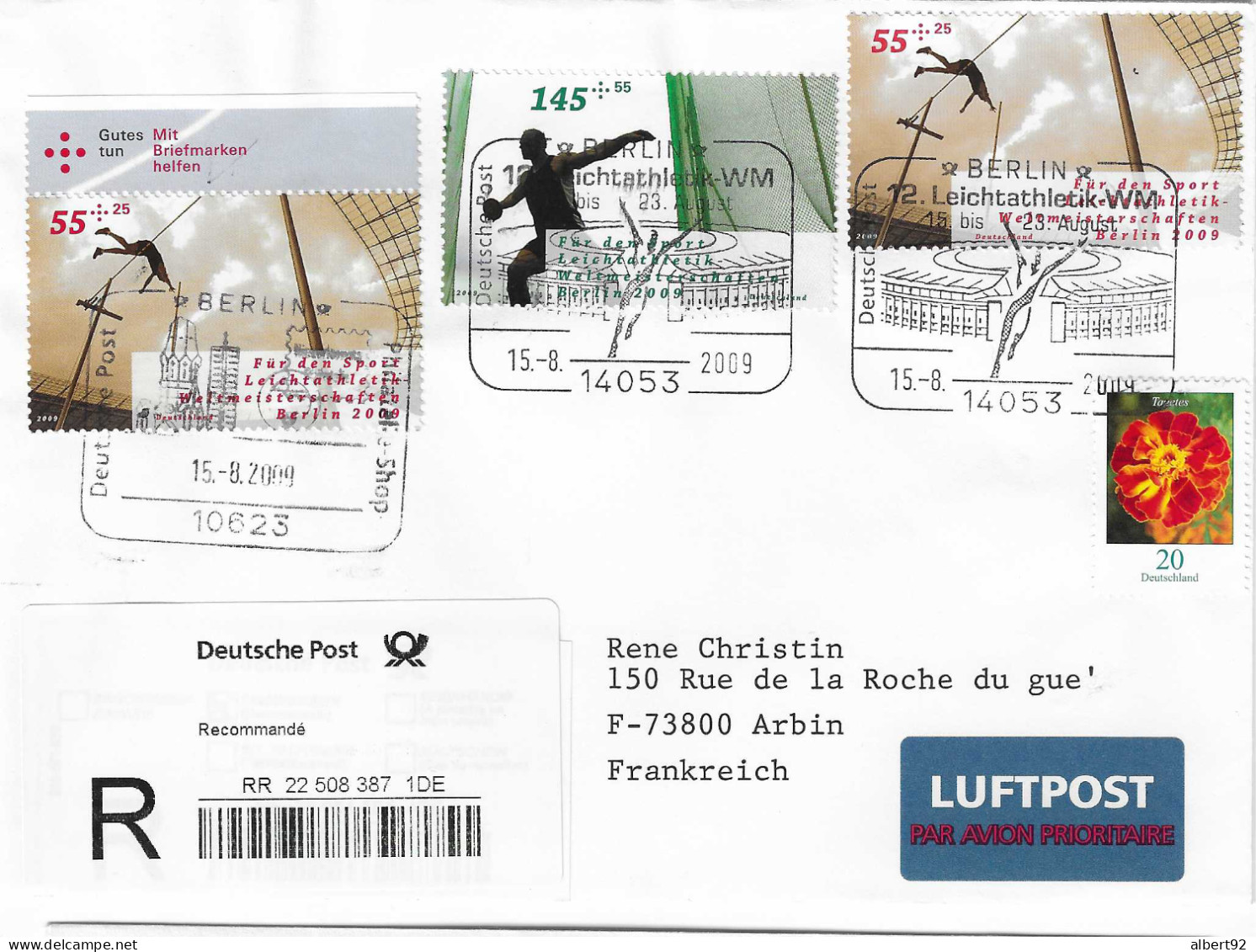 2009 Championnats Du Monde D'Athlétisme à Berlin: Lettre Recommandée: Saut à La Perche Et Lancer Du Disque - Atletica