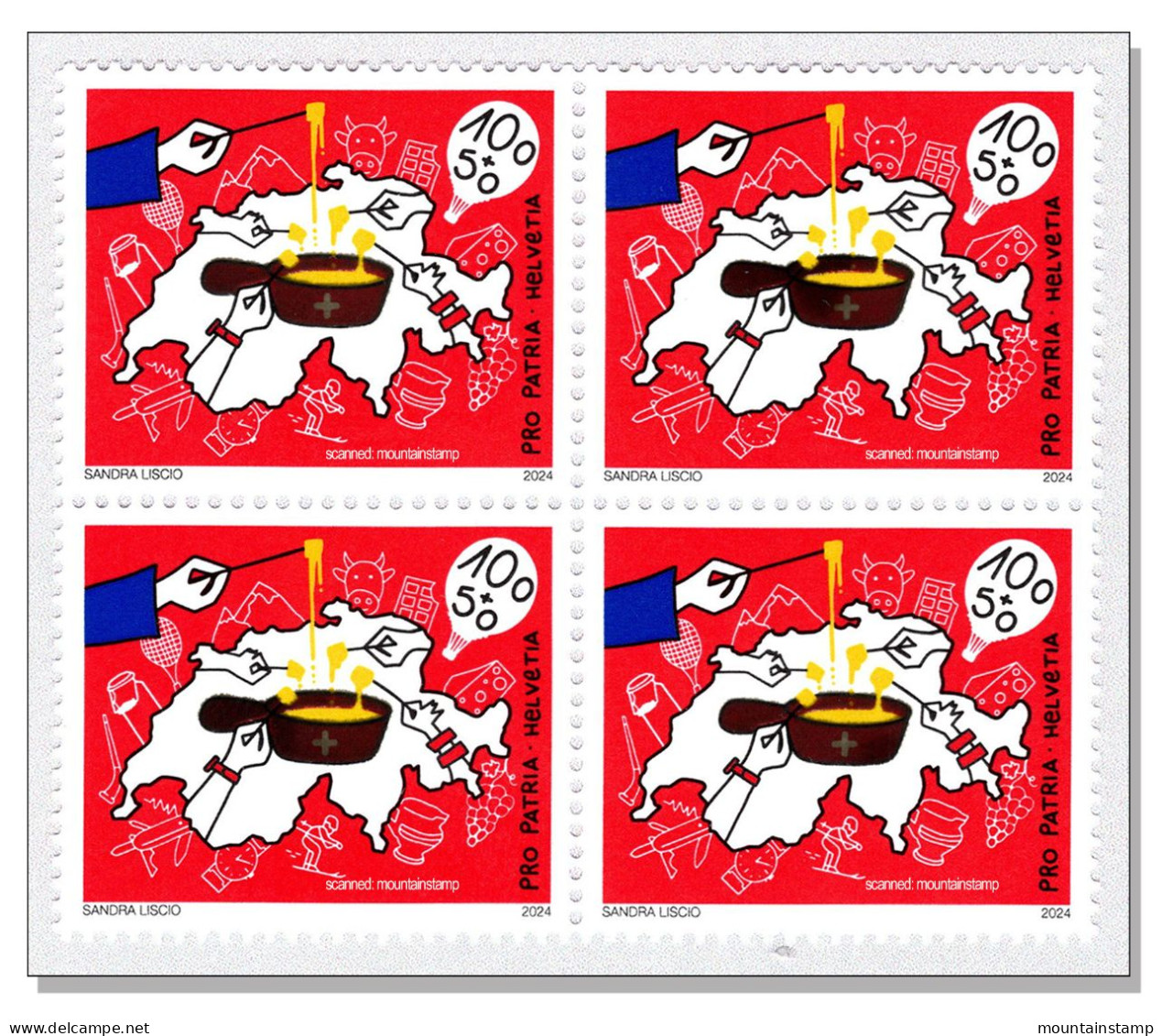 Switzerland 2024 (2/24) Food Kitschen Cheese Käse Fromage Formaggio Fondü Fondue Fonduta National Symbols MNH ** Block 4 - Unused Stamps