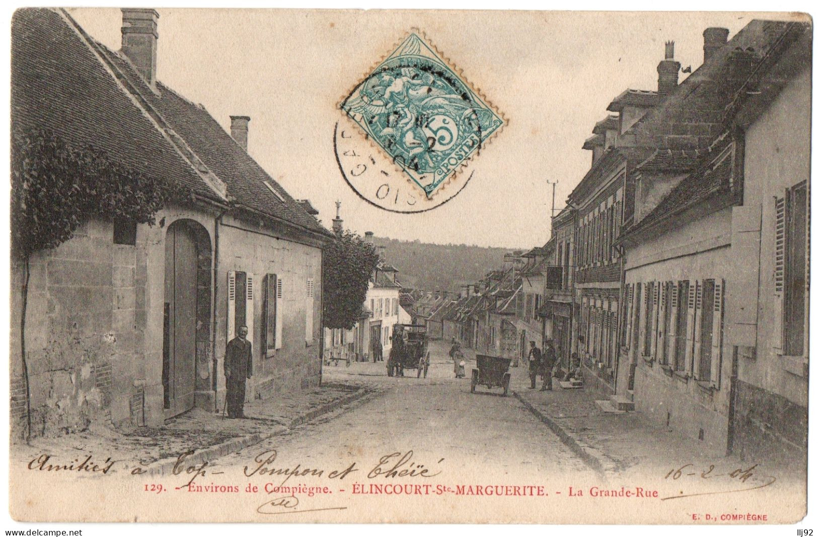 CPA 60 - ELINCOURT STE MARGUERITE (Oise) - La Grande Rue (petite Animation) - Dos Simple - Ed. E. D. - Sonstige & Ohne Zuordnung