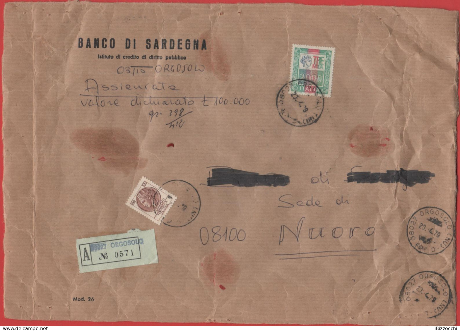 ITALIA - Storia Postale Repubblica - 1979 - 3000 Alti Valori + 100 Antica Moneta Siracusana - ASSICURATA - Solo Frontesp - 1971-80: Poststempel