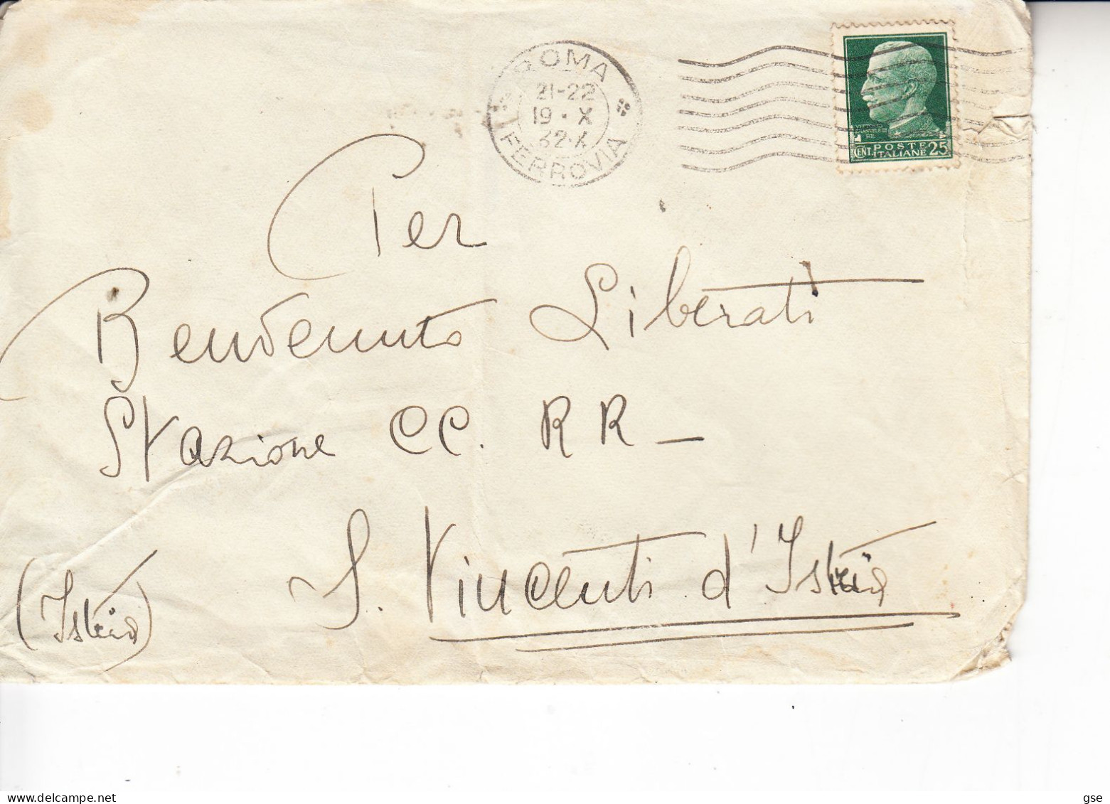 ITALIA   1932  - Lettera Per S.Vincenti D'Istria - Marcophilie