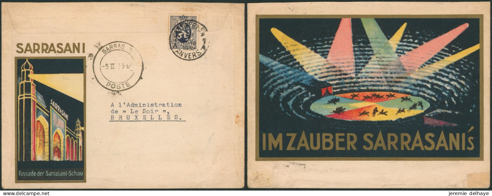 N°285 Sur Lettre Illustrée (Sarrasani, Cirque, Circus) Expédié De Antwerpen + Cachet Spécial (Sarras) > Bruxelles. - 1929-1937 Heraldischer Löwe