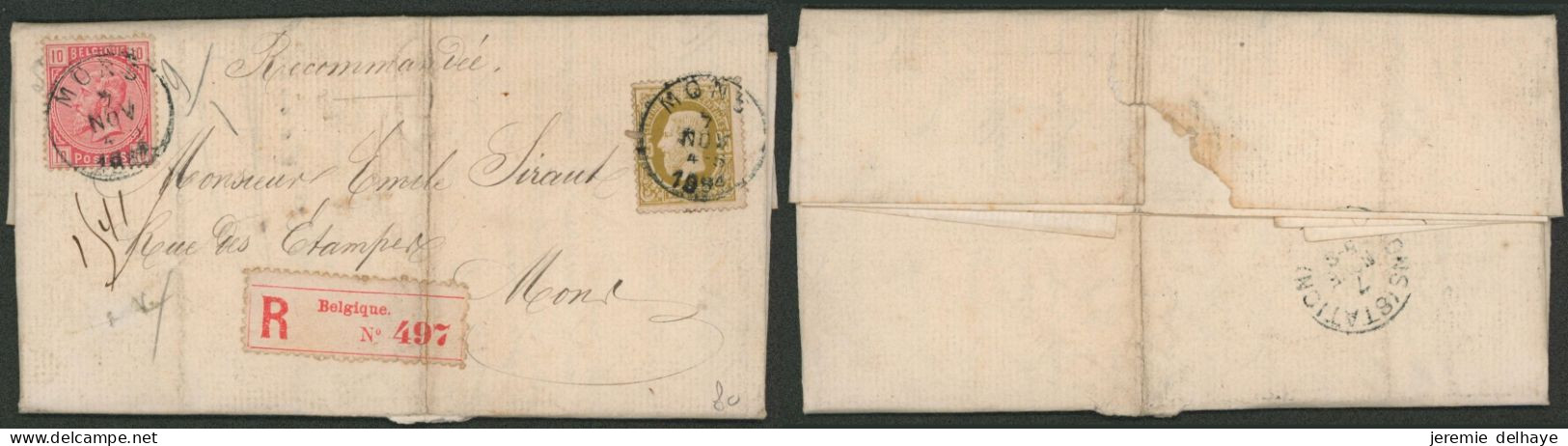 MIXTE - N°32 Et 38 Sur Lettre En Recommandé De Mons (1884) + étiquette Recommandé > Mons. TB ! - 1883 Leopoldo II