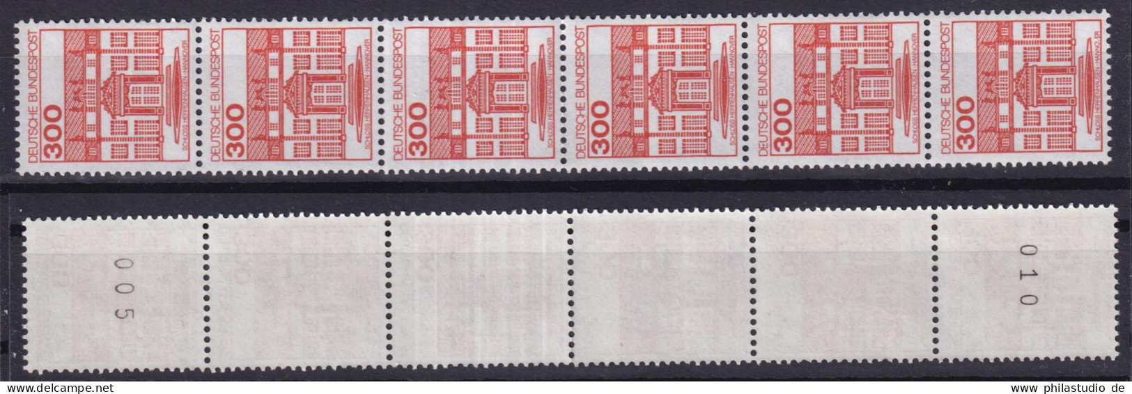 Bund 1143  6er Streifen Burgen+Schlösser 300 Pf Postfrisch - Roulettes