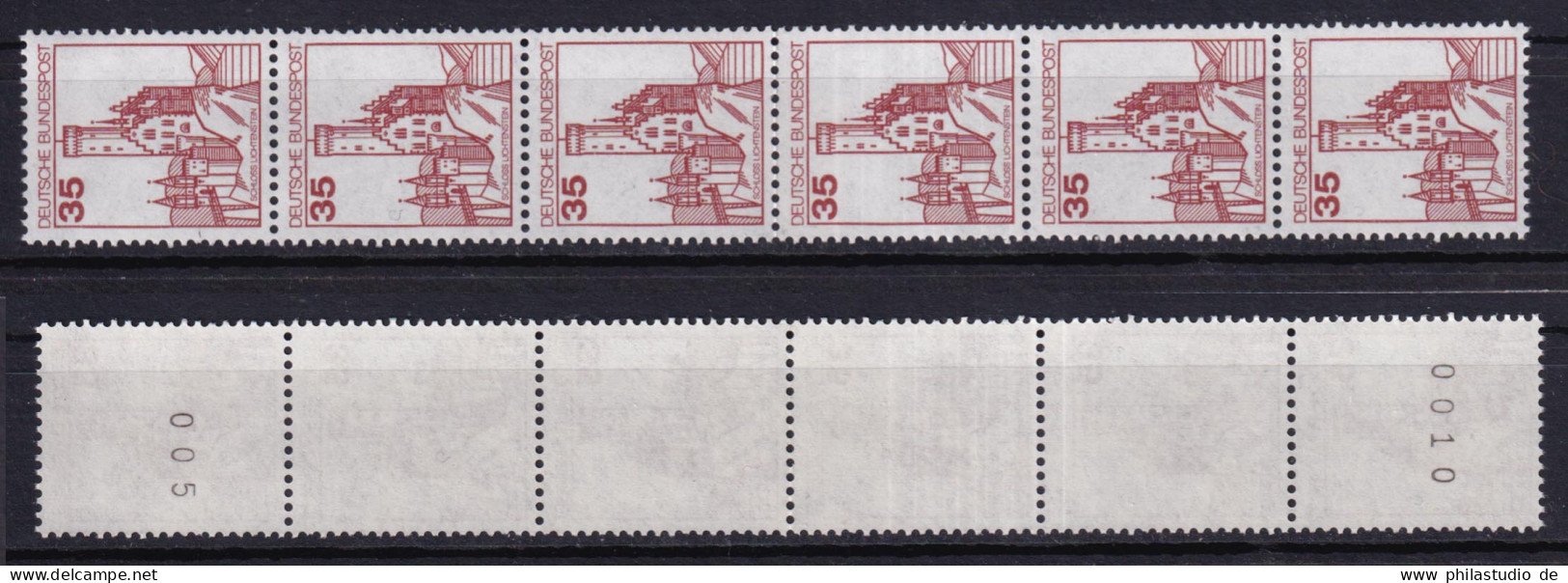 Bund 1139 RM 6er Streifen Burgen+Schlösser 35 Pf Postfrisch - Rollenmarken