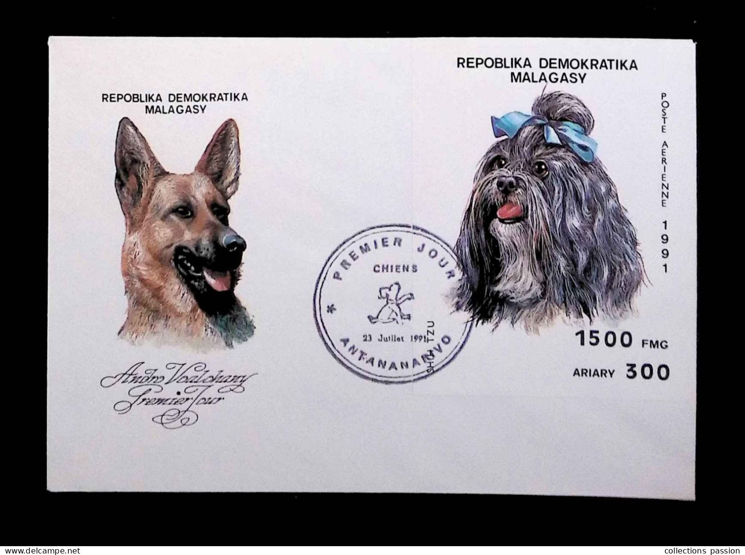 CL, FDC, Premier Jour, Madagascar, Antananarivo, 23 Juillet 1991, Chiens, Shih Tzu - Madagaskar (1960-...)