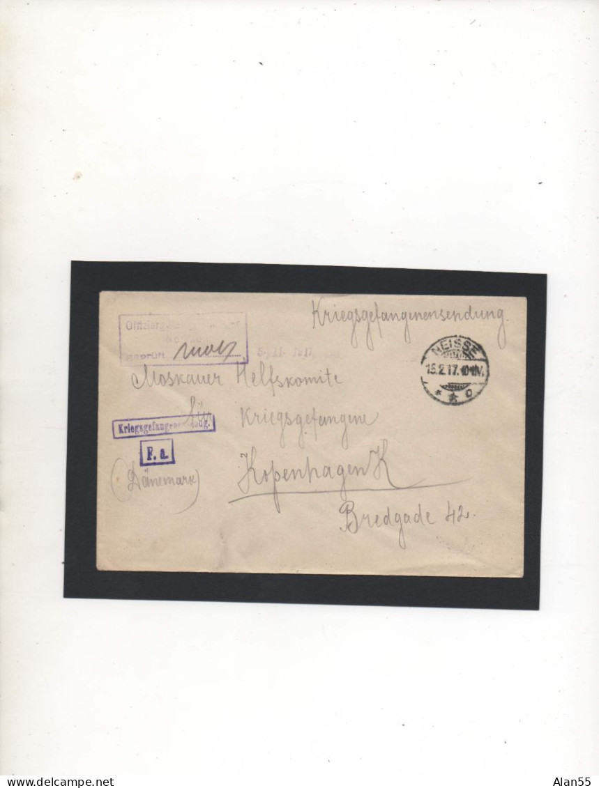 ALLEMAGNE,1917, PRIS.DE GUERRE RUSSE POUR « MOSKAUER HILFSKOMITE FUR KRIEGSGEFANGENE-KOPENHAGEN » DANEMARK, CENSURE - Prisoners Of War Mail