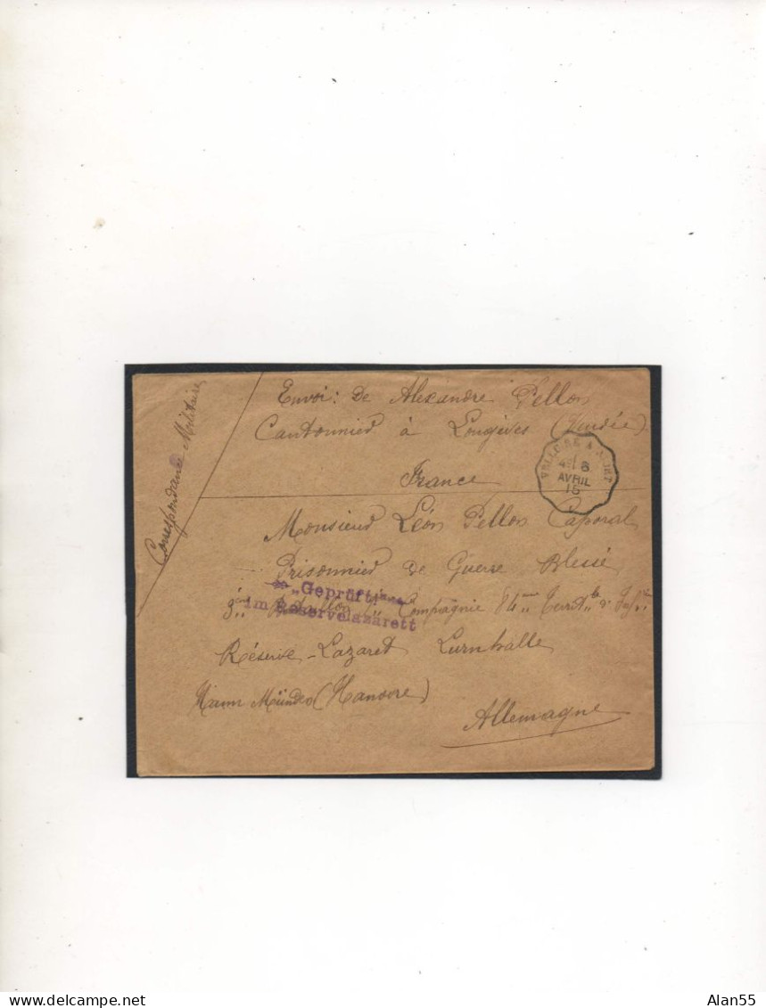 FRANCE,1915,PRIS.DE GUERRE FRANCAIS EN ALLEMAGNE CENSURE «  RESERVELAZARETT » - Oorlog 1914-18