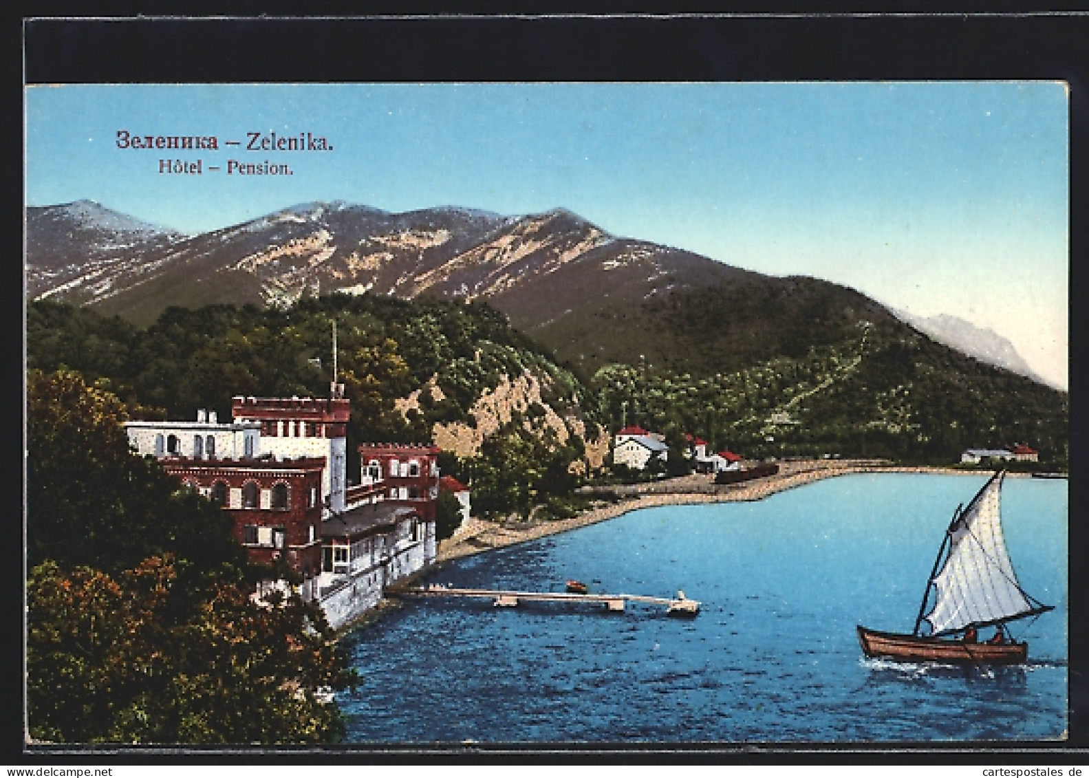 AK Zelenika, Hotel-Pension Mit Anfahrendem Segelschiff  - Montenegro