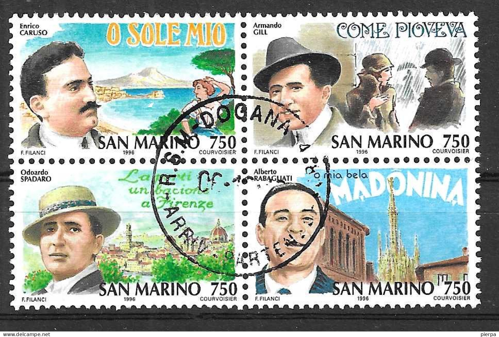 SAN MARINO -1996 - CANTANTI -  QUARTINA - USATA ( YVERT 1457\8+1461\2- MICHEL 1663\4+1667\8 - SS 1505\6+1509\10) - Used Stamps