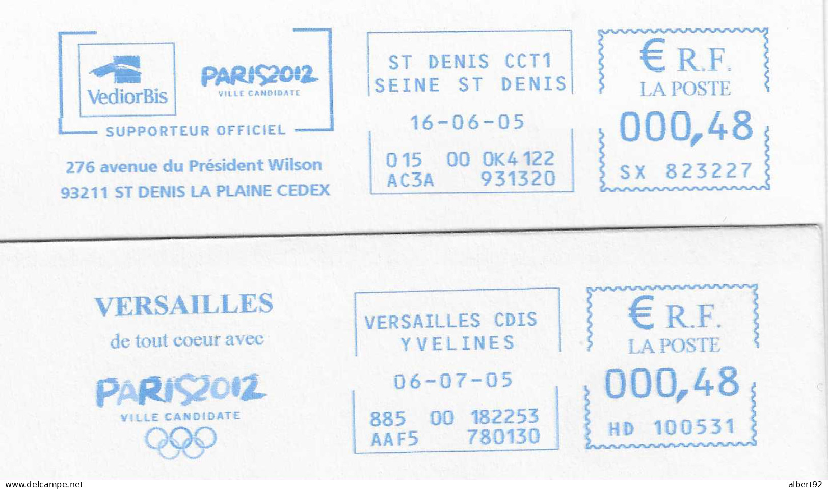 2005 2 EMA Soutien Candidature De Paris Aux Jeux Olympiques 2012: EMA Vedior Bis (n° SX 823227) + Versailles (HD 100531) - Summer 2012: London