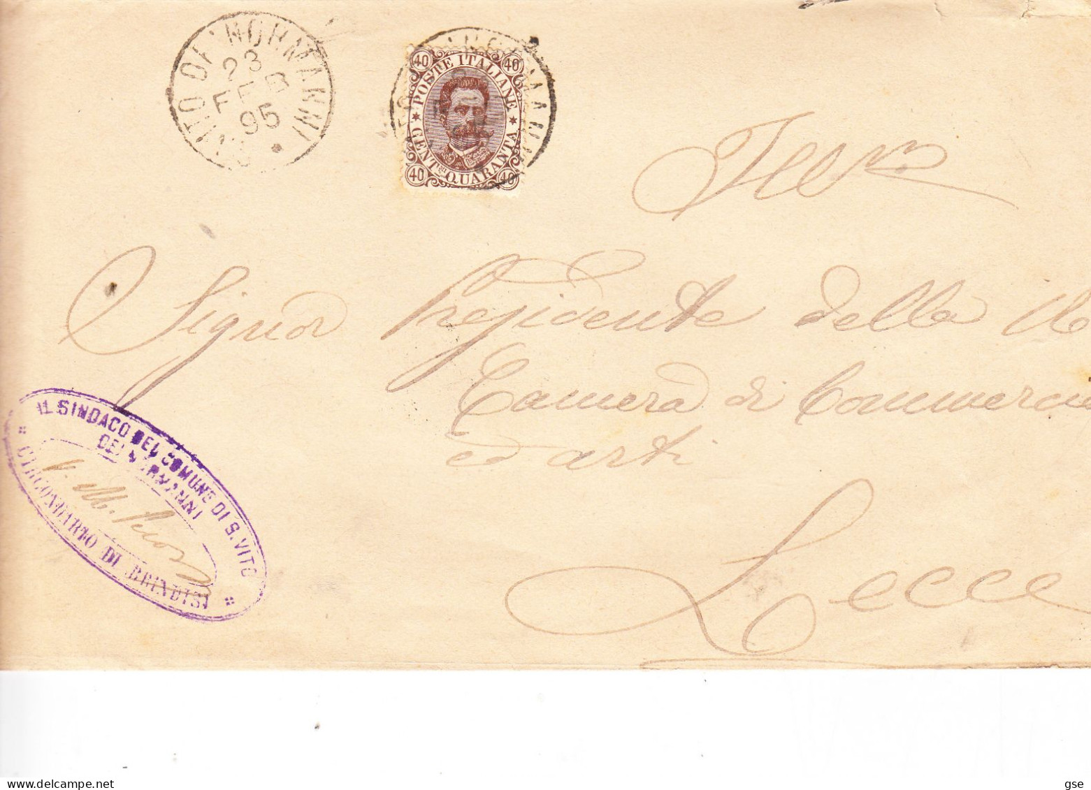 ITALIA   1885 -- Lettera (senza Testo) Da S.Vito Dei Normanni A Lecce - Marcophilia