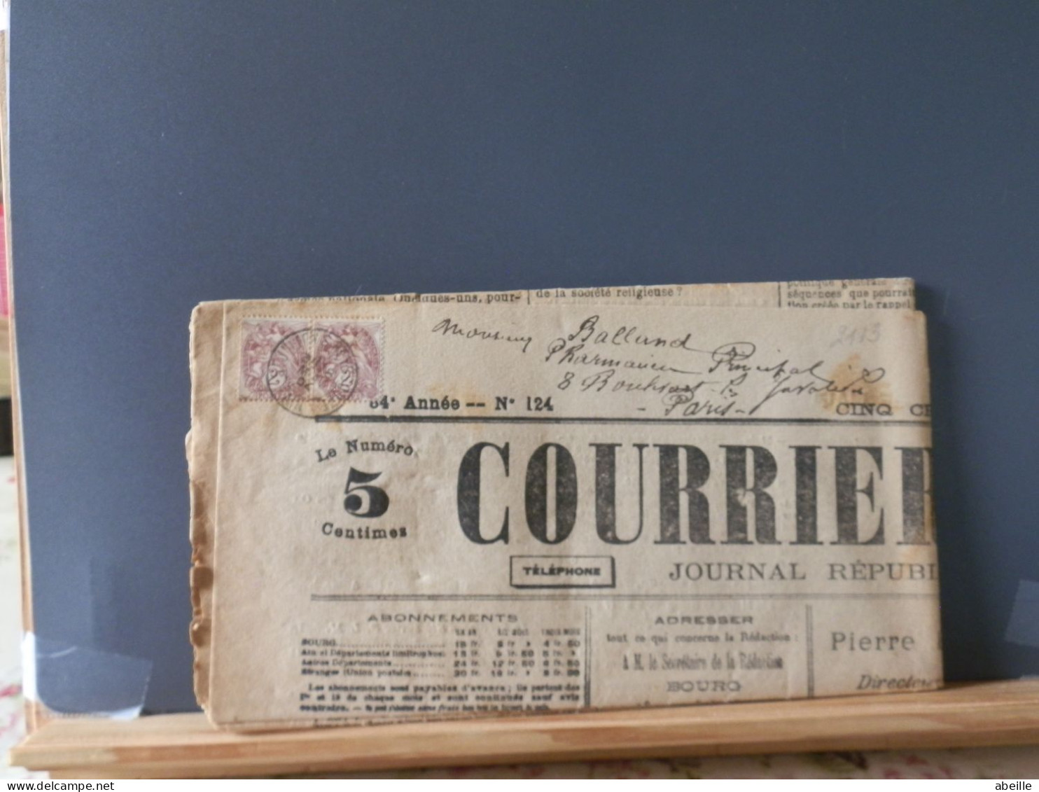 FRANCE/2113  JOURNAL COMPLET 1904 COURRIER DE L'AIN  2X  2C BLANC POUR PARIS - 1900-29 Blanc