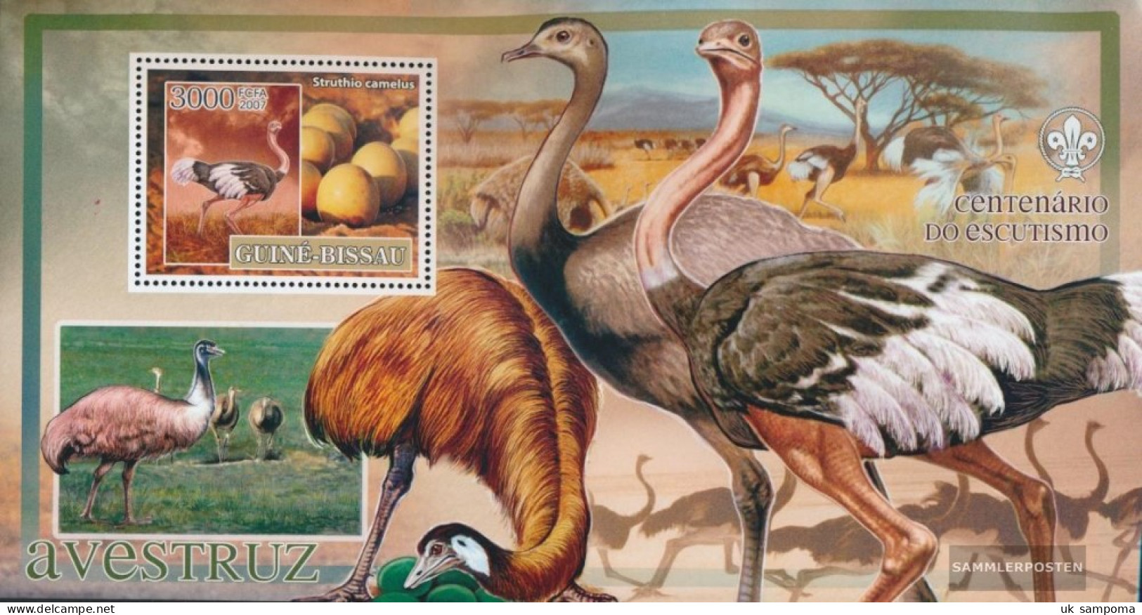 Guinea-Bissau Miniature Sheet 600 (complete. Issue) Unmounted Mint / Never Hinged 2007 Birds - Strauß - Pfadfinderlogo - Guinée-Bissau