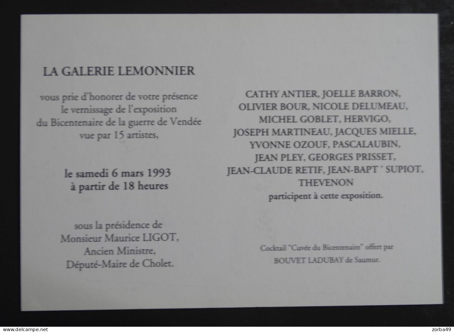 CHOLET Invitation Galerie Lemonnier 1993 - Sin Clasificación