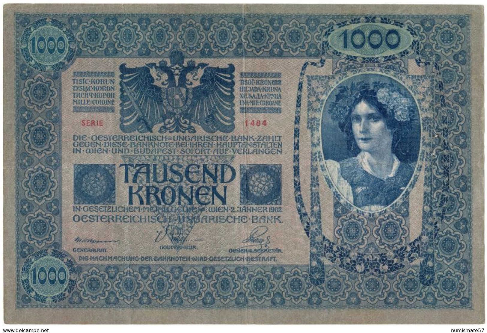 AUTRICHE - AUSTRIA - BILLET 1000 KRONEN 1902 Avec Surcharge Rouge "Deustschosterreich" - ( KK# 141 - P# 59 ) - Austria