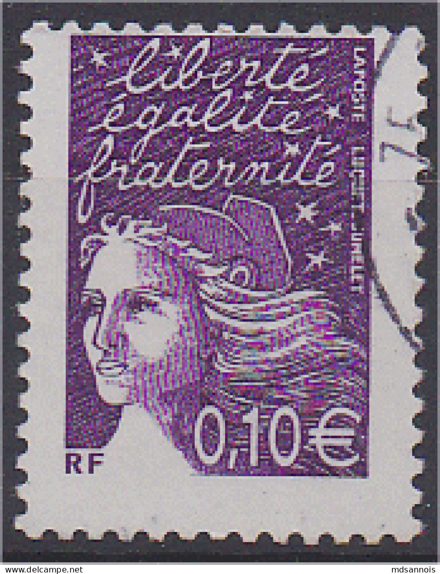 Marianne De Luquet N° 3446 Violet Rouge 0,10 Euro Oblitéré Variété Piquage Décalé Scan Recto/verso - 1997-2004 Marianne Du 14 Juillet