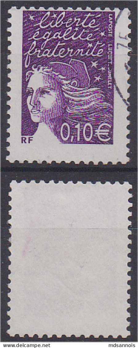 Marianne De Luquet N° 3446 Violet Rouge 0,10 Euro Oblitéré Variété Piquage Décalé Scan Recto/verso - 1997-2004 Marianne Of July 14th