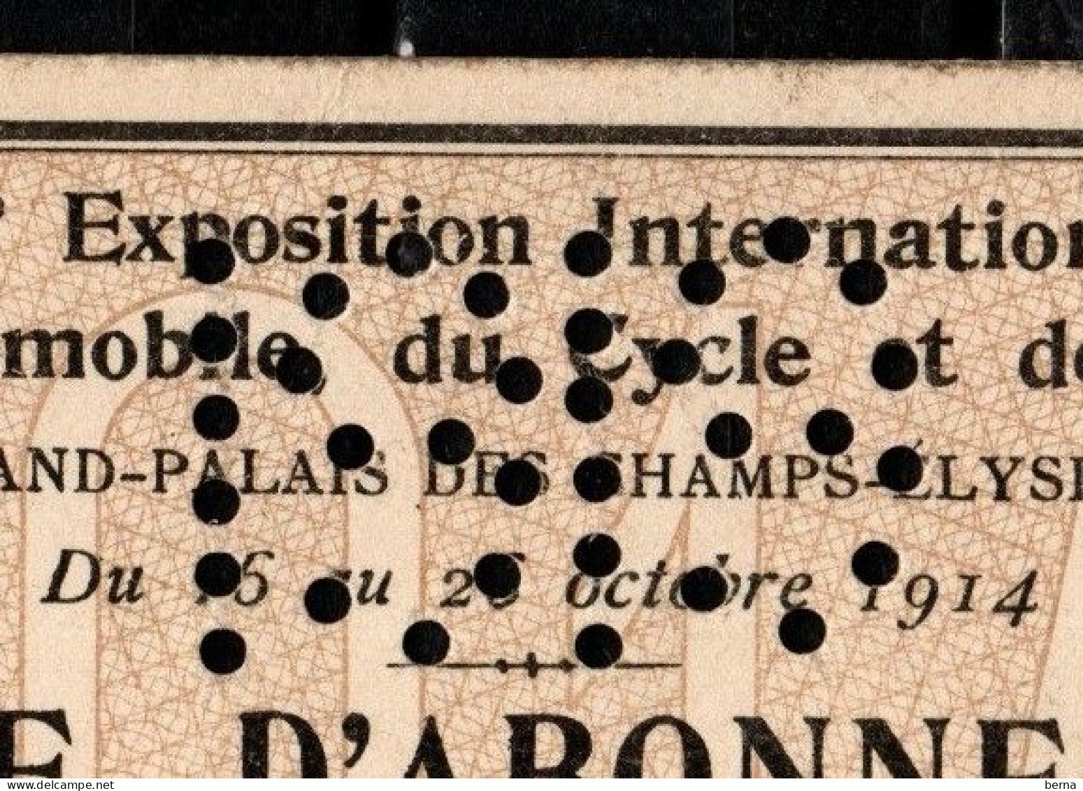 CARTE EXPOSANT XV (1914) SALON INTERNATIONAL AUTO CYCLE ET SPORTS PERFOREE 1919 SUITE A ANNULATION RARE - Tessere Associative