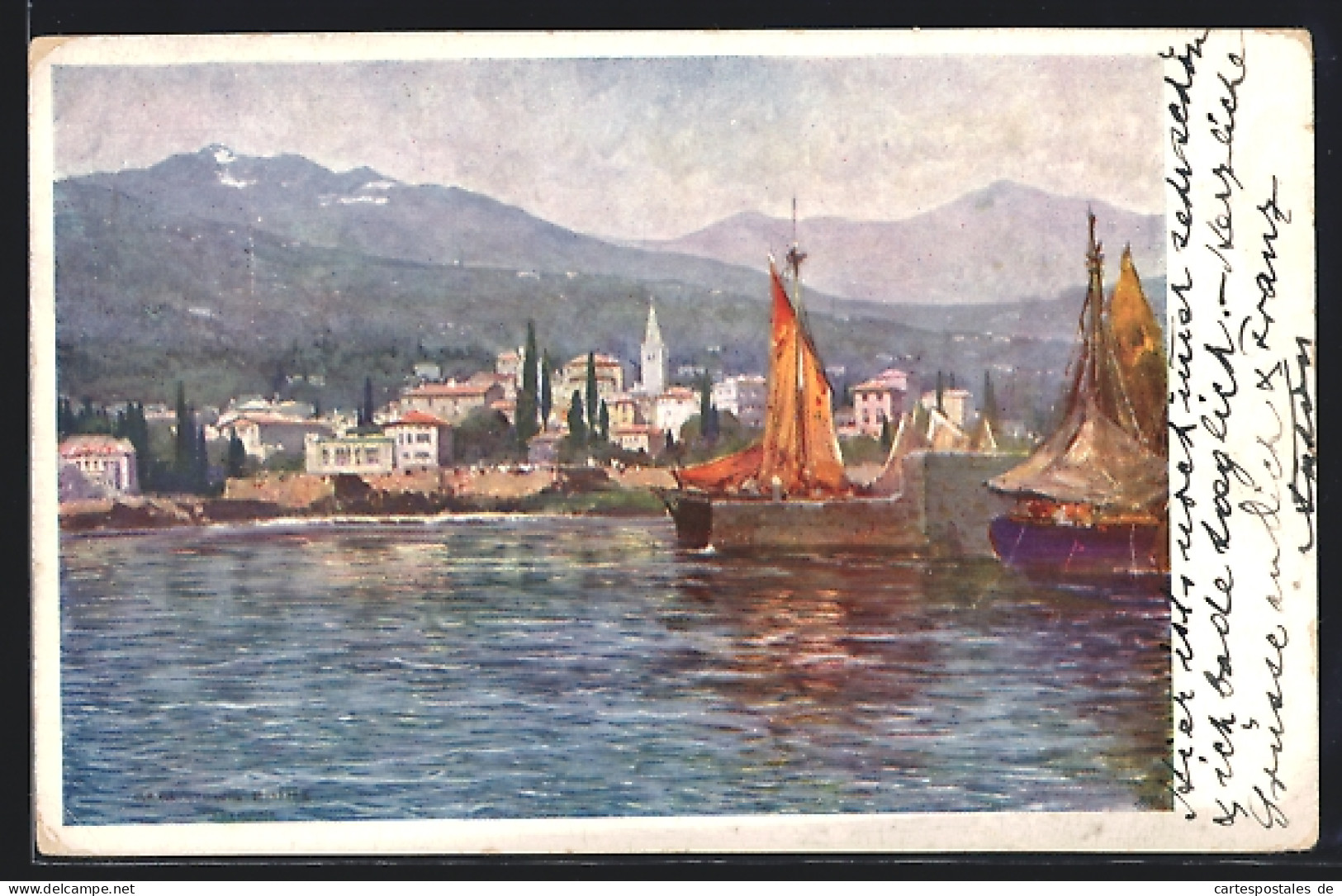 Künstler-AK Lovrana, Panorama, Österr. Adria-Ausstellung 1913 In Wien  - Kroatië