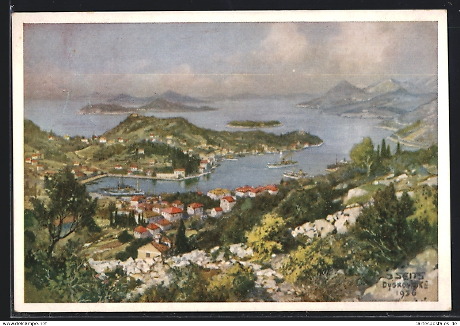 Künstler-AK Dubrovnik, Gruz, Fernansicht  - Croatia
