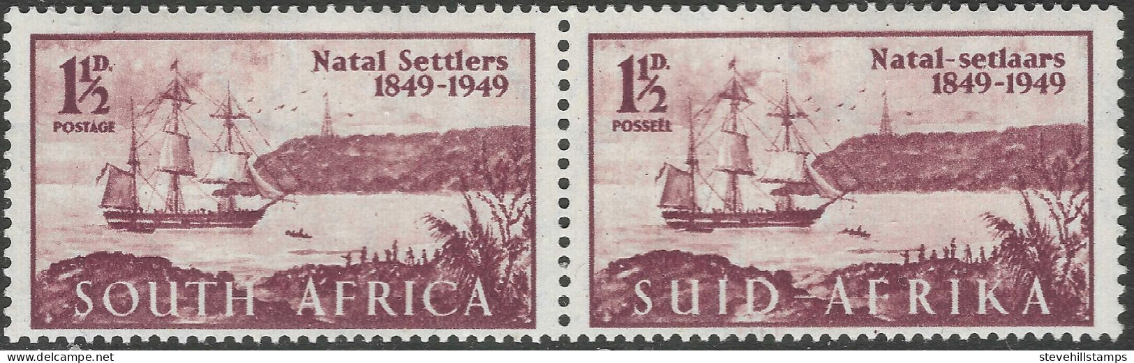 South Africa. 1949 Centenary Of Arrival Of British Settlers In Natal. 1½d MH Setenant Pair SG 127. M5008L - Gebruikt