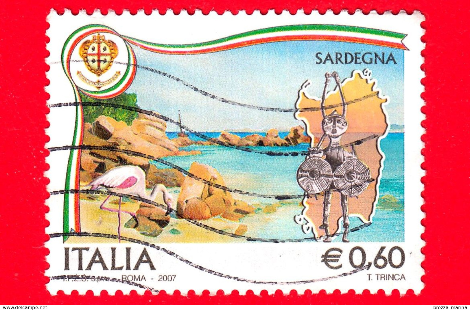 ITALIA - Usato - 2007 - Regioni D'Italia - Sardegna - Spiaggia - Fenicottero Rosa - Bronzetto Nuragico - 0,60 - 2001-10: Usati