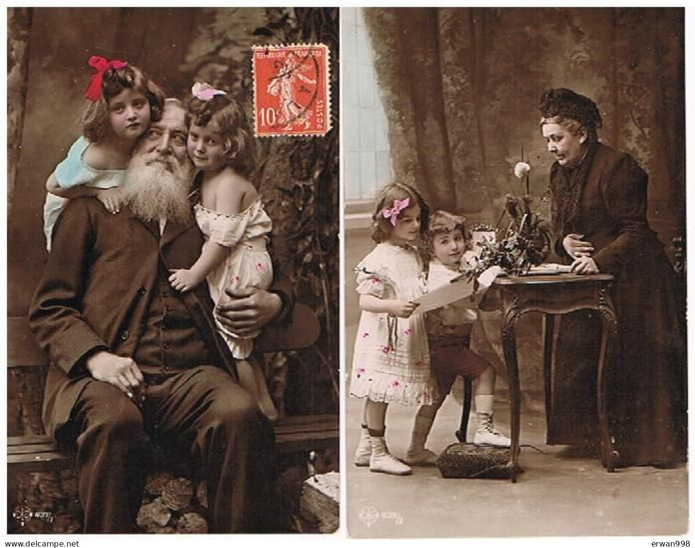2 CP Familiales Ancêtres Et Enfants Vers 1910  (112) - Gruppen Von Kindern Und Familien
