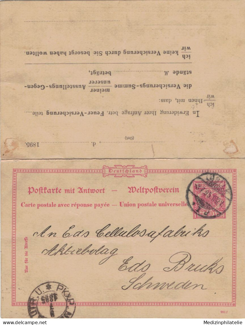 Ganzsache 10 Pfennig - Mit Antwort 1895 > Zellulosefabrik Bruks Schweden - Privater Zudruck - Cartes Postales