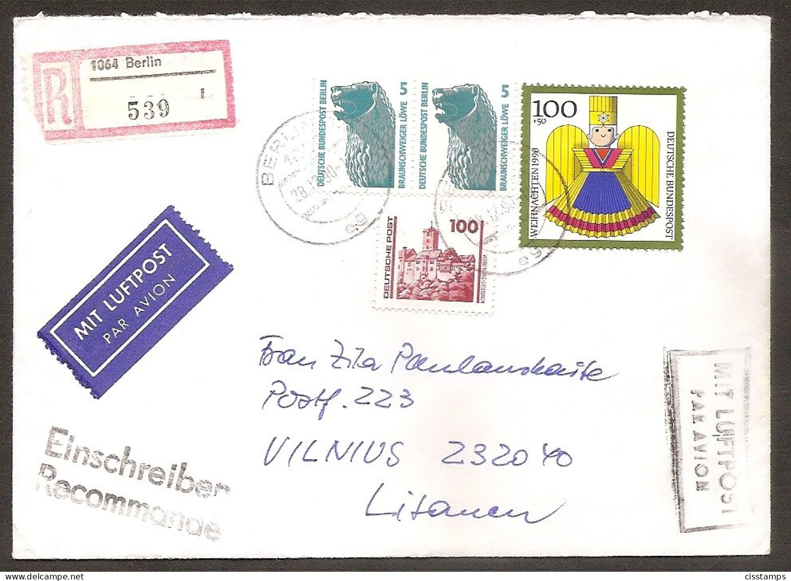 Germany●Berlin 1990●Berlin + Bundespost+FM Deutsche Post●Mischfrankatur●R-Brief Berlin 1064-Lithuania - Storia Postale