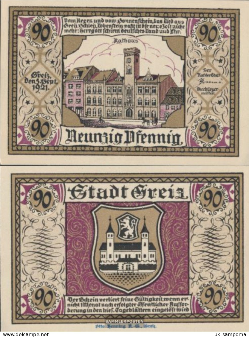 Greiz Notgeld: 471.2 90 PF Notgeldschein The City Greiz Uncirculated 1921 90 Pfennig Greiz - Oostenrijk