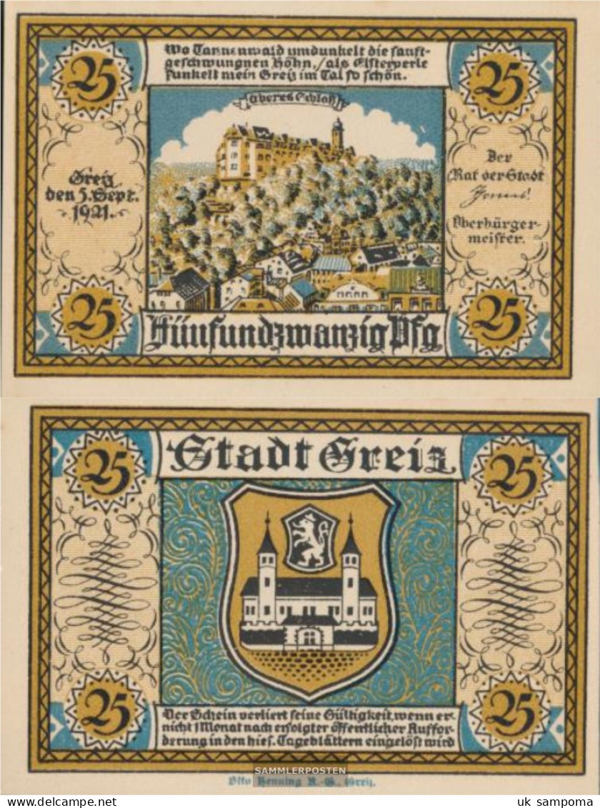 Greiz Notgeld: 471.2 25 PF Notgeldschein The City Greiz Uncirculated 1921 25 Pfennig Greiz - Oostenrijk