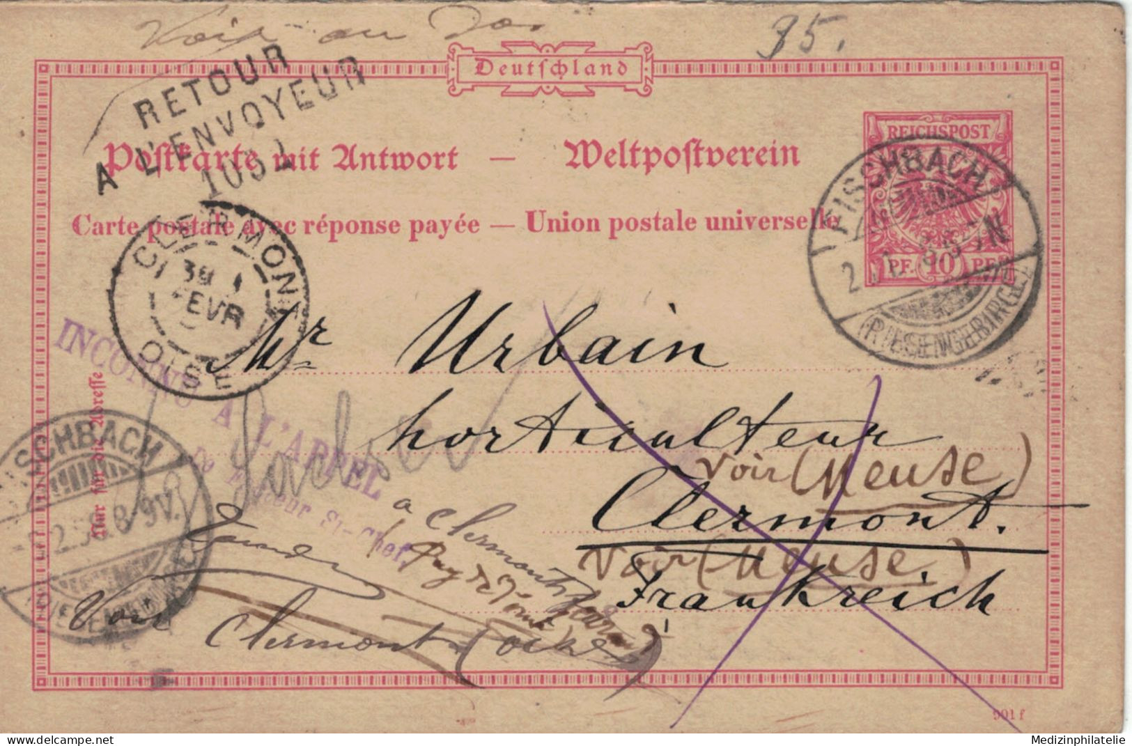 Ganzsache 10 Pfennig - Fischbach Riesengebirge Schlesien > Clermont - Unbekannt Zurück - Briefkaarten