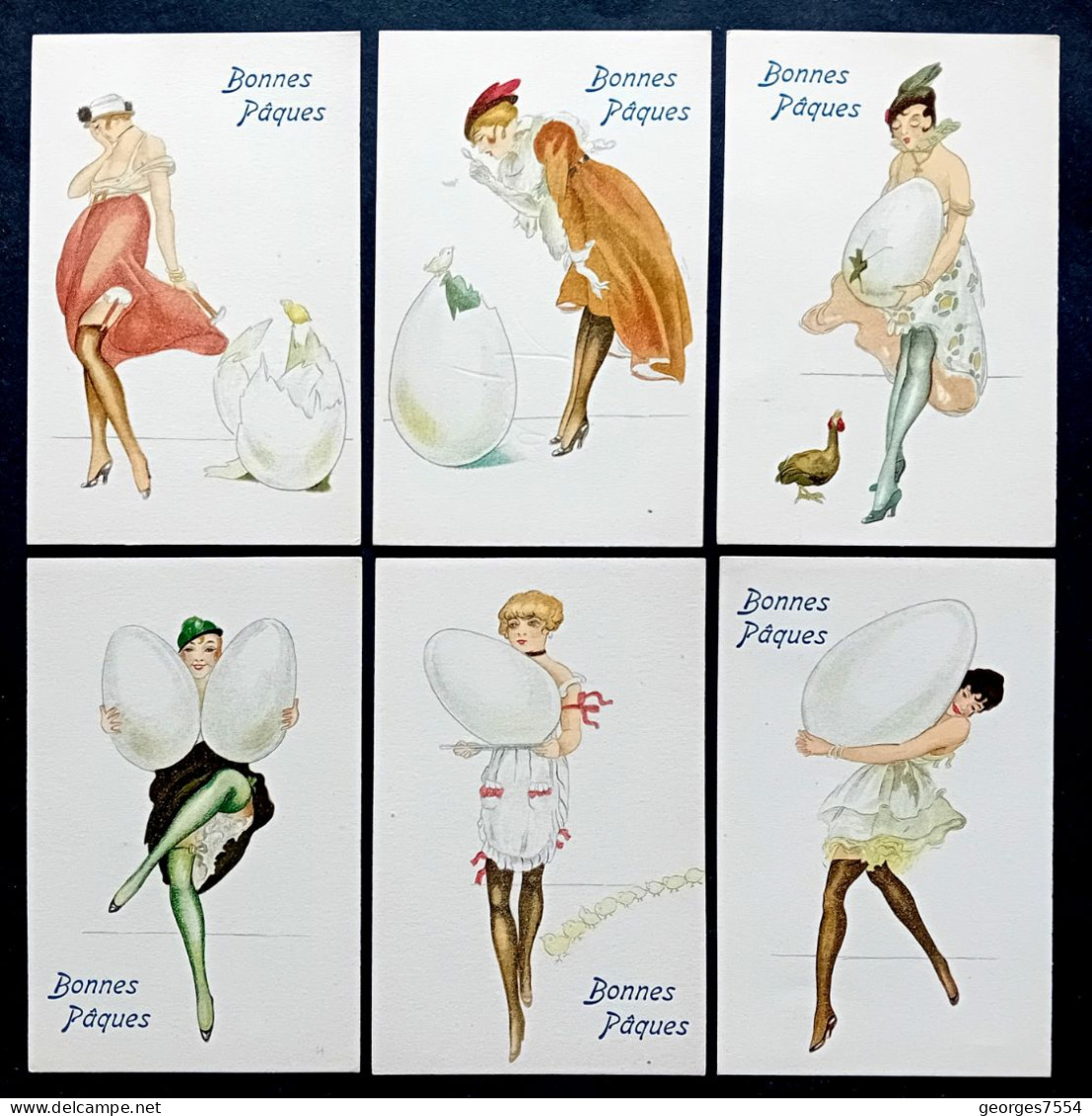 6 CARTES - Illustrateur -  A IDENTIFIER - ART DECO - EROTIQUE - PAQUES - 1900-1949